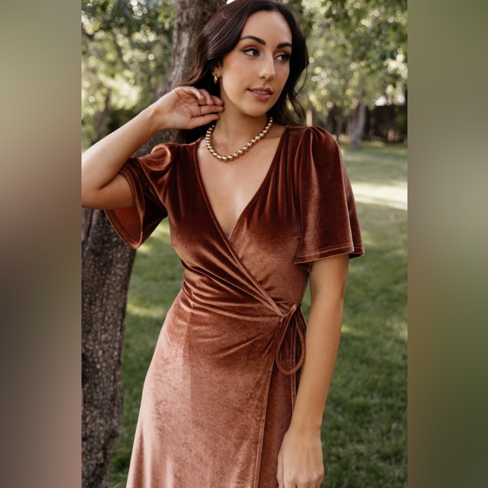 Baltic Born Velvet Wrap Maxi Dress in Brown